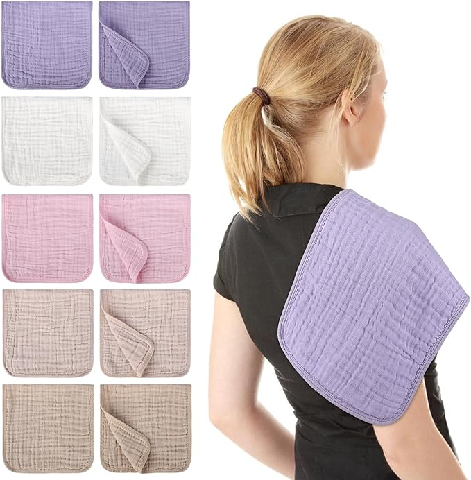Arnzion 10 Pack Muslin Burp Cloths for Baby Girls 100% Cotton 20x10 Inch Popular Girl Colors Set Purple Pink Beige Brown White Soft Absorbent Newborn Infant Burping Cloths