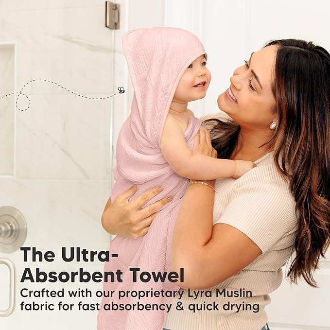 KeaBabies Muslin Hooded Baby Towels for Newborn Girls, Boys - 2-Pack, 30x30 Organic Cotton Baby Bath Towels Hooded, Soft Absorbent, Toddlers, Kids, Infant, Newborn Bath Essentials (Rose Ivory, Petite)