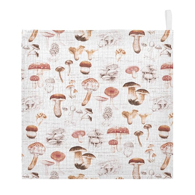 Baby Washcloths Cotton Different Mushrooms Baby Muslin Washcloths Soft Baby Face Towel for Newborn Infants Baby Wipes, 11.8 X 11.8 Inch, 5 Pack