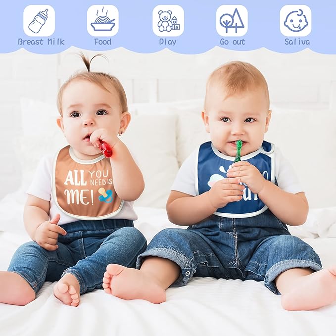 2ooya 7Pcs Cotton Waterproof Baby Bibs Hook Loop Closure Newborn Bib Keepsake Baby Gift for Drooling Feeding Eating