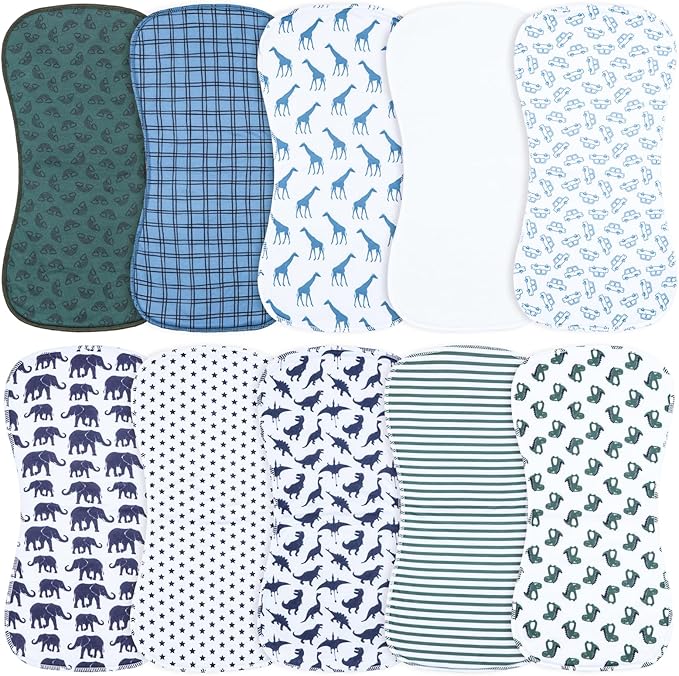 Benoxine 10-Pack Burp Cloths for Baby Boys and Girls - Organic Cotton Baby Burp Cloth,Baby Washcloths, Burp Rags, Large Neutral Burp Clothes for Newborn (Multicolor-f)