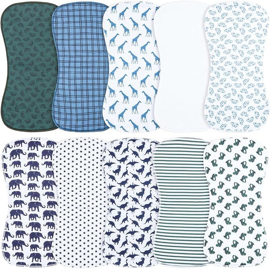Benoxine 10-Pack Burp Cloths for Baby Boys and Girls - Organic Cotton Baby Burp Cloth,Baby Washcloths, Burp Rags, Large Neutral Burp Clothes for Newborn (Multicolor-f)
