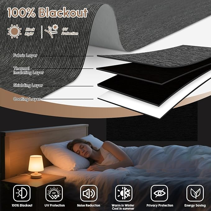Kincmo No Drill Motorized Blinds with Remote, 100% Blackout Roller Shades for Windows, Custom Electric Blinds Compatible with Alexa, Apple Homekit, Google Home (100% Blackout Eclipse Anchor Grey)