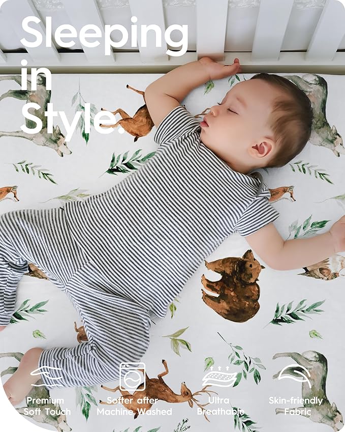 TotBasic Premium Soft Crib Sheets for Boys, Ultra Breathable Crib Fitted Sheet, Super Stretchy Baby Bed Sheets 28''x52''x9'' Extra Deep Pocket