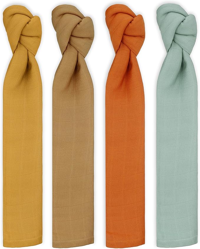 Featherhead™ 100% Cotton Muslin Swaddle Blankets for Baby Girl - Large 47”x 47” - Pre-Washed, Soft, & Breathable - Newborn Essential & Perfect Baby Registry Gift (4 Pack - Brown Solids)