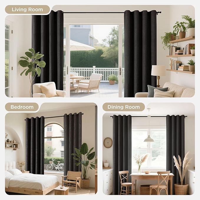 Joydeco Blackout Curtains 90 Inches Long 2 Panels Burg, Room Darkening Curtains for Bedroom, 100% Black Out Textured Thermal Drapes Privacy Protection 2 Panels Set(W52 x L90 Inch, Charcoal Grey)