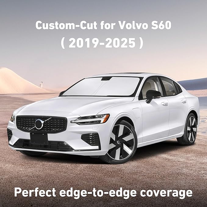 Econour Windshield Sunshade for Volvo S60 2019-2023 2024 2025, Sun Visor for Front Windshield & Window Sun Shade Cover, UV Heat Blocker & Protector, Car Accessories