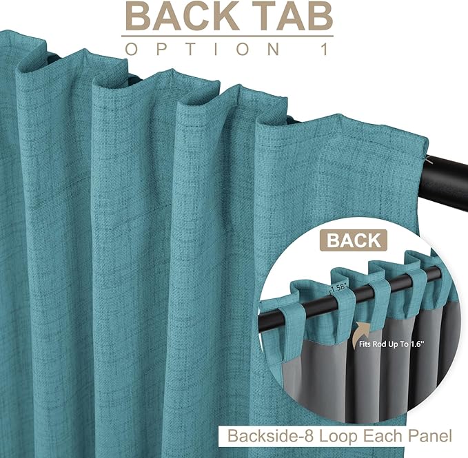 100% Blackout Shield Linen Blackout Curtains for Bedroom 108 Inches Long, Back Tab/Rod Pocket Living Room Drapes, Thermal Insulated Blackout Curtains 2 Panels Set, 50" W x 108" L, Dark Cyan