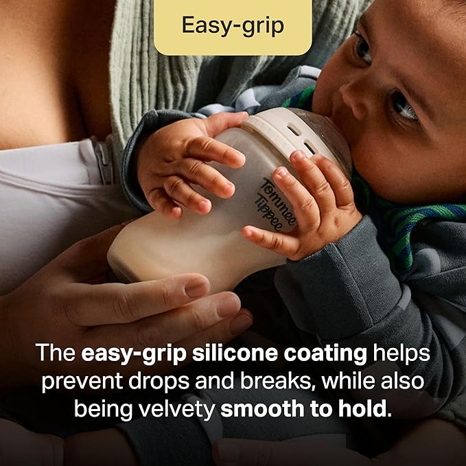 Tommee Tippee Silicone Coated Glass Natural Start Baby Bottles for Feeding from Newborn Up, 9oz, 2 Pack