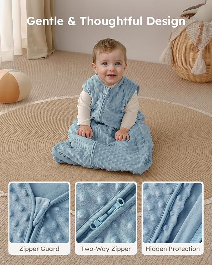 Yoofoss Fleece Baby Sleep Sack 6-12 Months with Plush Dots, TOG 1.5 Baby Wearable Blanket with 2-Way Zipper, Cotton Toddler Sleep Sack Fleece