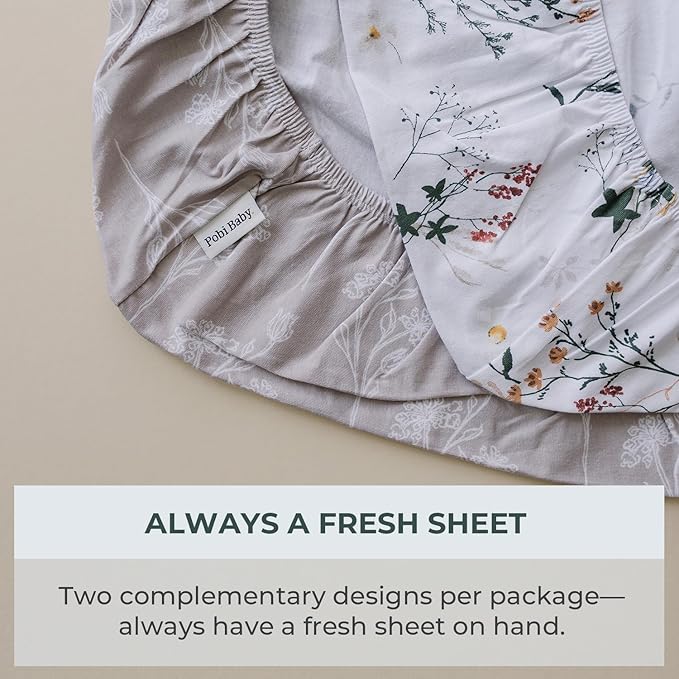 Pobibaby - 2 Pack Premium Pack N Play Sheets Fitted for Standard Pack and Plays and Mini Cribs - Ultra-Soft Jersey Knit, Stylish Floral Pattern, Safe and Snug for Baby (Wildflower)