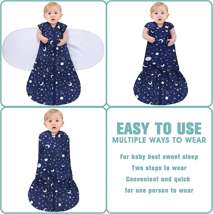 BSTOPPT Newborn Sleep Sack Baby Swaddle,Swaddle me 3-6 Month,3-Way Adjustable Wearable Blanket,100% Rayon Cotton Swaddling Sleeping Bag，TOG 0.5 (Starry Sky, 3-6 Months)