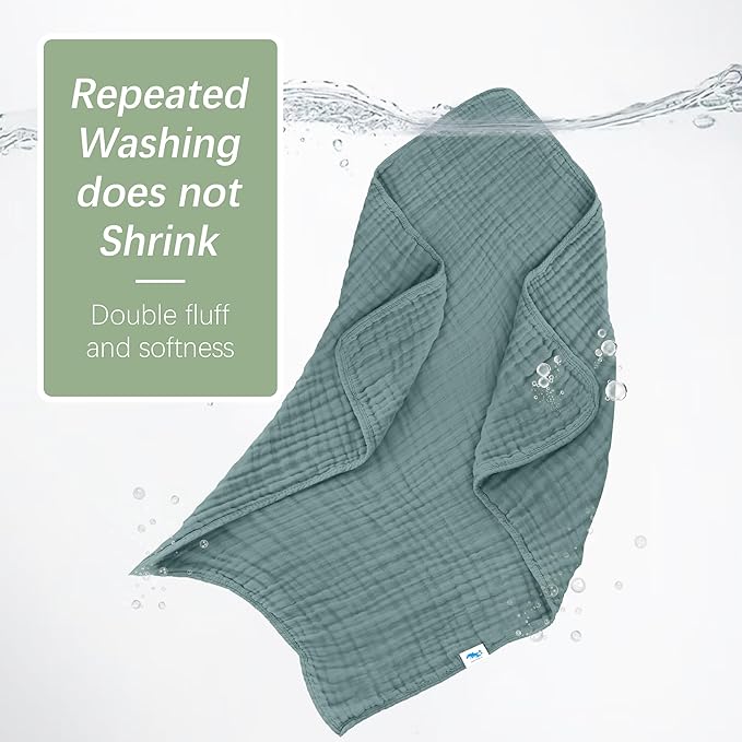 SWEET DOLPHIN Muslin Baby Bath Towels Blanket - 2 Pack 100% Cotton Towel for Babies, Infants, Toddlers - 40x40Inch - Highly Absorbent, Light Emerald