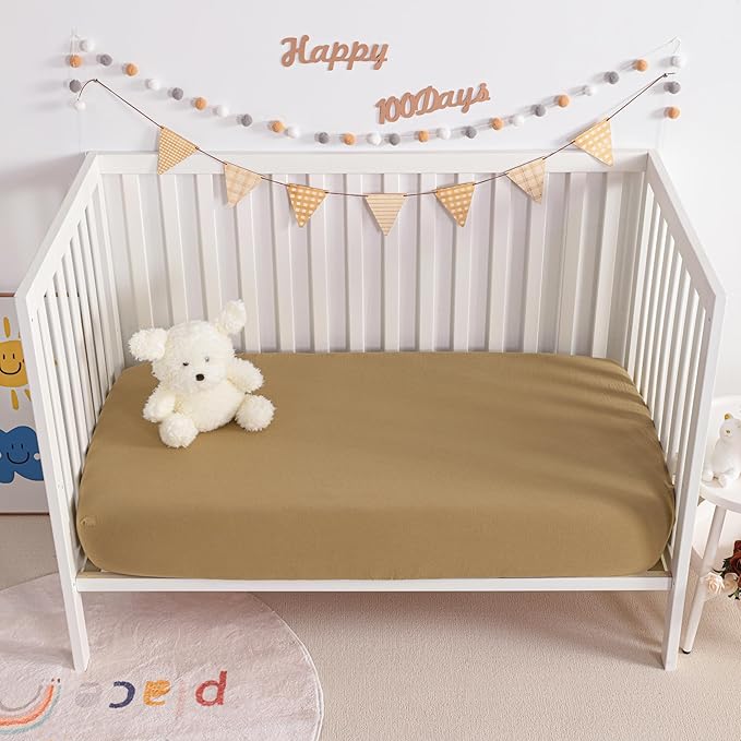 NTBAY 2 Pack Muslin Cotton Crib Sheets, Soft and Breathable Double Layer 28x52 Baby Crib Sheets for Standard Crib and Toddler Mattresses, Boys, Girls, Unisex, Brown, 28x52 Inches