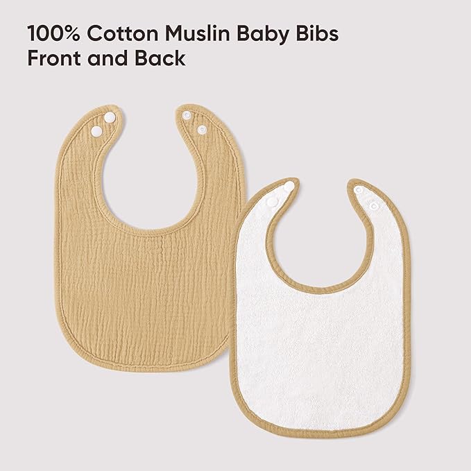 Bearmoss Baby Muslin Drooling Bibs 100% Cotton Square Adjustable Bibs Gift for Baby Girls Boys Teething Drool 8 Pack