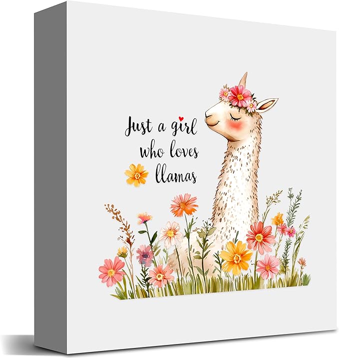 Llama Decor Wooden Box Sign Decorative, Home Room Desk Decorations ForTeens Teenage Girls Age 8-12, Llama Lovers Themed Gifts Stuff Accessories Things Merchandise Items!