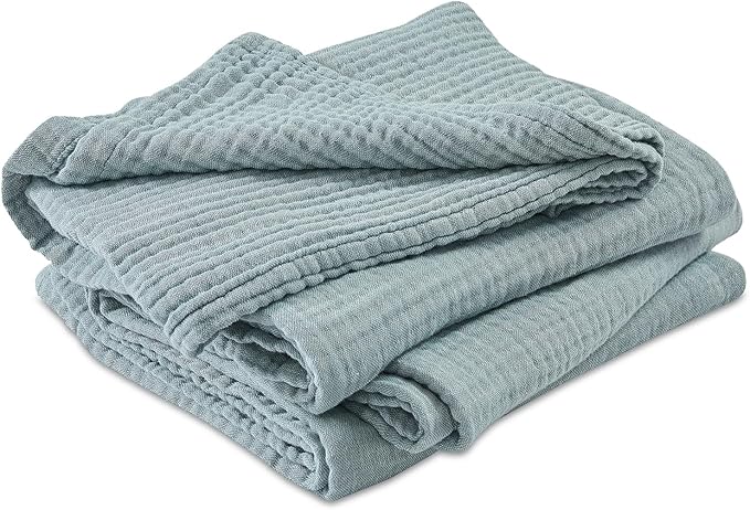 EMME Cotton Muslin Large Throw Blanket Couch Breathable Gauze Soft Lightweight Bed Blankets Adults (Heather Teal, 50"x70")