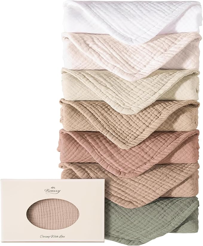 Konssy Muslin Baby Burp Cloths Sets for Unisex- 7 Pack Soft 100% Cotton Burping Clothes for Newborn，Baby Girls and Boys