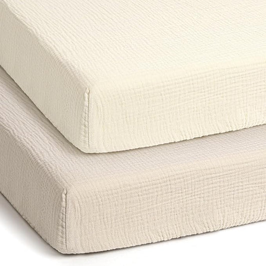 lulumoon Pack and Play Sheets Muslin: Cotton Fitted Sheets for Graco Pack N Play - Soft Playard Sheets for Boys and Girls 2Pack