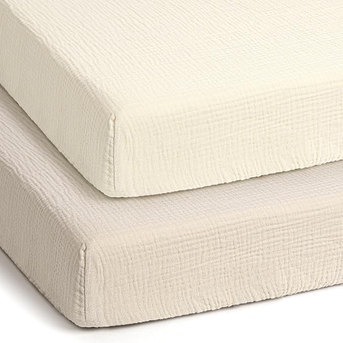 lulumoon Pack and Play Sheets Muslin: Cotton Fitted Sheets for Chicco Pack N Play - Soft Playard Sheets for Boys and Girls 2Pack