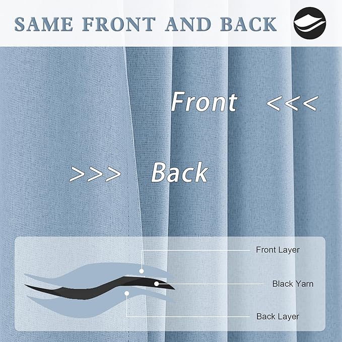 DUALIFE Rod Pocket and Back Tab Blackout Curtains 96 Inch Long for Bedroom -Faux Linen Textured Thermal Insulated Black Out Room Darkening Curtains for Living Room,(50 x 96 Inch, Slate Blue)