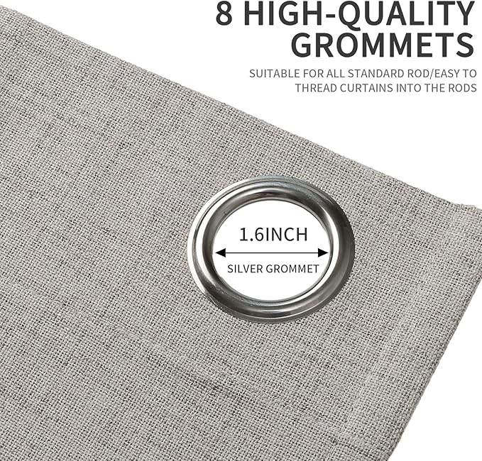 Joydeco Greyish White Curtains for Bedroom 2 Panels Set, Faux Linen Textured 100% Blackout Curtains 2 Panels Set Thermal Insulation Drapes, Grommet Room Darkening Drapes for Living Room