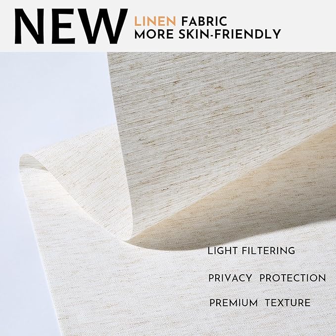 Persilux Light Filtering Roller Shades for Window Blinds,Cordless,Linen Fabric,Thermal Insulated Fabric UV Protection Shades for Home,Office,Bedroom,Door,Light Filtering-Cream,30" W X 72" H