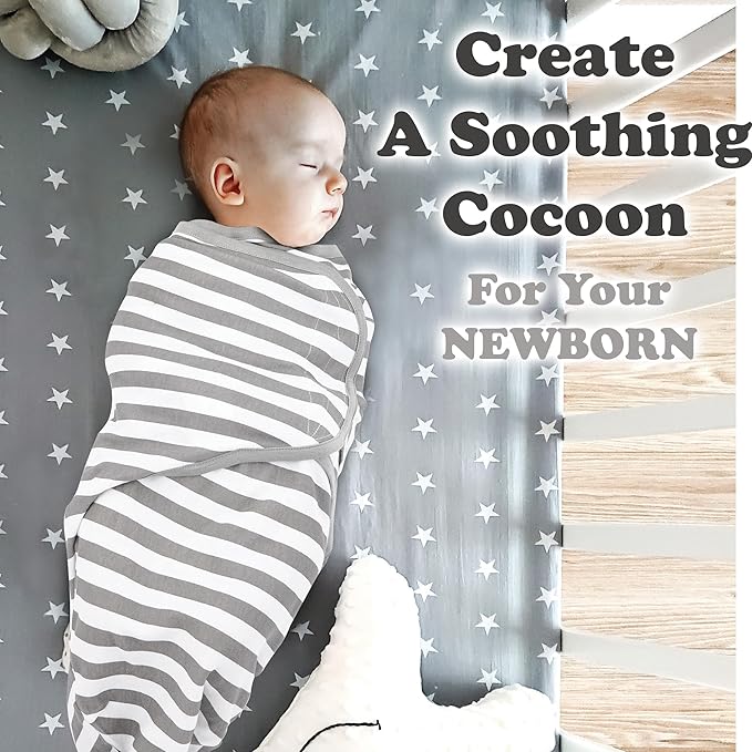 Bublo Baby Swaddles for Newborns – 3-Pack Infant Swaddles 3-6 Months – Adjustable Swaddle Sleep Sack – Soft Organic Cotton Baby Wrap for Safe & Cozy Sleep (White Grey)