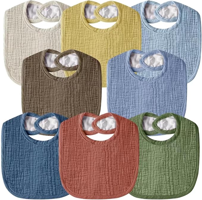 Wrrernsin Muslin Baby Bibs for Unisex Boys Girls, Cotton Drool Bibs, Adjustable Newborn Bibs for Drooling and Teething
