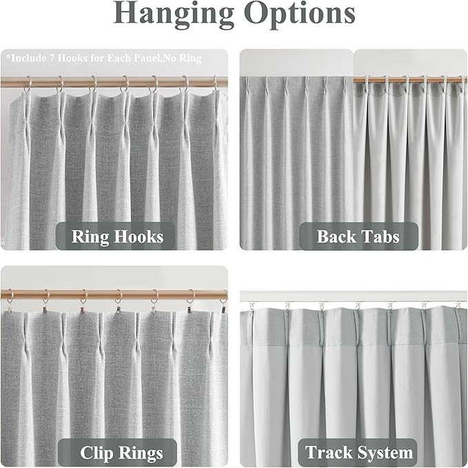 WEST LAKE Silver Grey French Pleated 95% Blackout Window Curtain Panels 112 Inches Length,Triple Weave Textured Heavy Chenille Drapes for Bedroom,Vintage Window Treatment,Back Tab,40"Wx112"L,Pack of 2