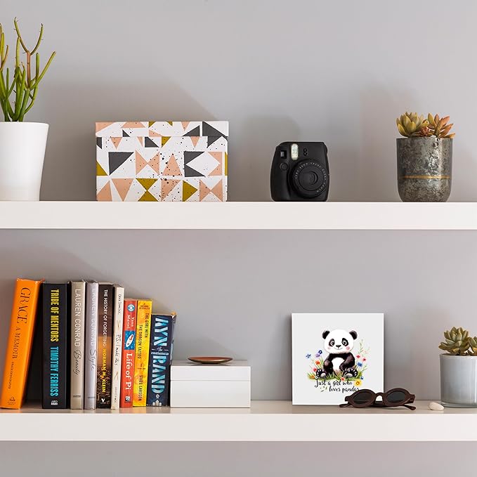 Panda Decor Wooden Box Sign Decorative, Home Room Desk Decorations For Teens Teenage Girls Age 8-12, Panda Lovers Themed Gifts Stuff Accessories Things Merchandise Items!