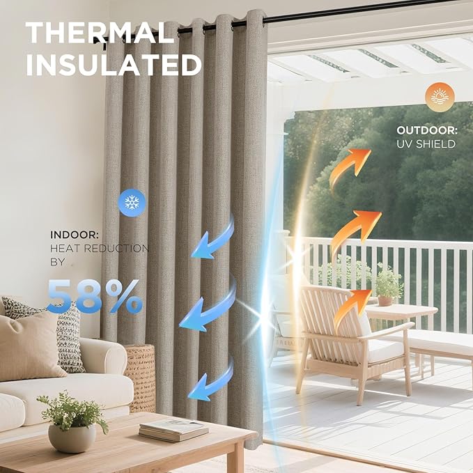Joydeco Faux Linen Blackout Curtains 90 Inch Long 2 Panels Set, Faux Textured Thermal Insulated Burlap Curtain & Drapes, Grommet Room Darkening Drapes for Bedroom Living Room