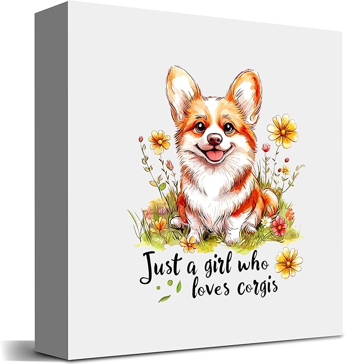 Corgi Decor Wooden Box Sign Decorative, Home Room Desk Decorations For Teens Teenage Girls Age 8-12, Corgi Lovers Themed Gifts Stuff Accessories Things Merchandise Items!