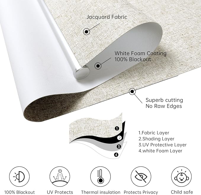 Homebox Cordless Blackout Roller Shades for Windows, 100% Room Darkening Blinds with Thermal Insulated Easy Install Spring System for Home, Living Room, Nursery (47" W x 72" H, Beige)