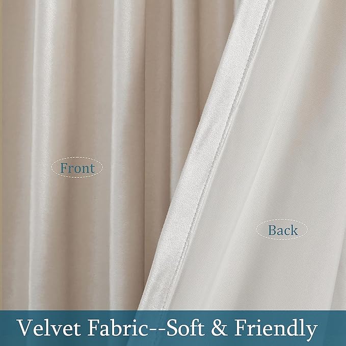 PRIMROSE Cream Ivory Curtains 72 inch for Living Room,2 Panels Drapes Blackout Rod Pocket Back Tab Window Treatment Room Darkening Thick Decorative Curtains for Bedroom