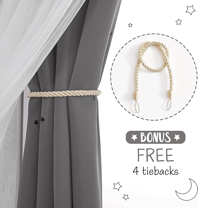 NICETOWN Blackout Curtains 95 inch Long for Living Room Bedroom, Grommet Thermal Insulated Star Moon Hollow-Out Curtain for Kids Baby Room, 52" Wide per Panel, 2 Panels, Grey