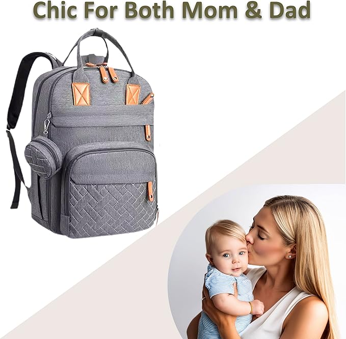 Baby Diaper Bag Backpack - Large Sturdy Bag for Boys & Girls, Changing Pad & Pacifier Case, Large Capacity, Insulated Pockets, Waterproof, Stroller Straps & Carry-on Straps, Unisex - Grey