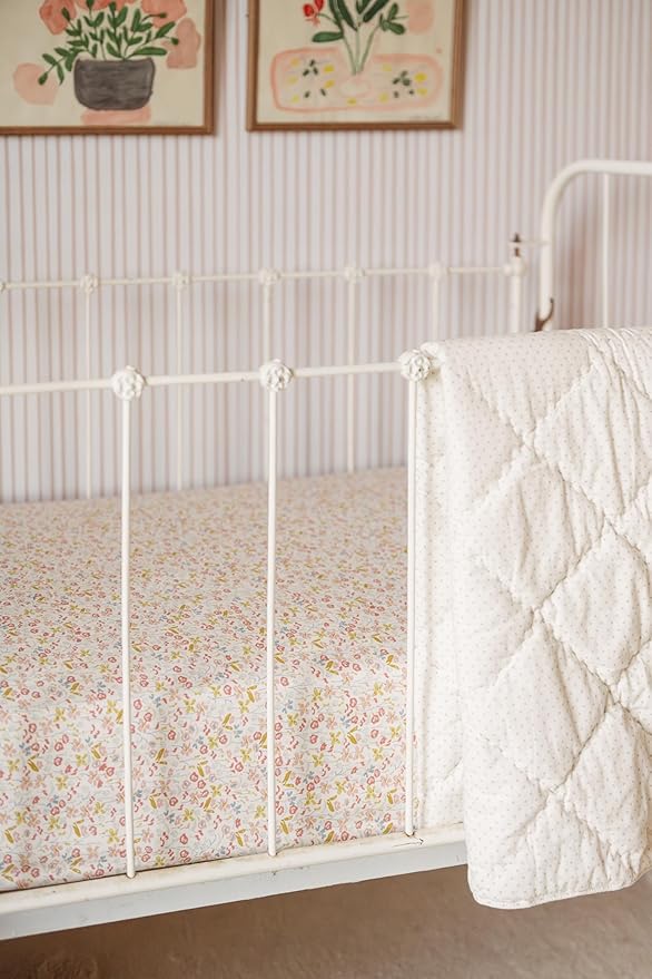 Pehr Crib Sheet, Floret | Breathable Brushed Organic Cotton for Soft Sleep | Snug Fit | Reusable Fabric Bag Packaging | Standard Crib Mattresses up to 52”L x 28”W x 8”H
