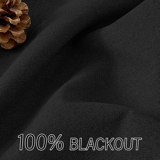 ChrisDowa 100% Blackout Linen Curtains 72 Inches Long 2 Panels for Bedroom Living Room Farmhouse Room Darkening Thermal Insulated Soundproof Grommet Top Window Treatment Drapes(52x72,Black)