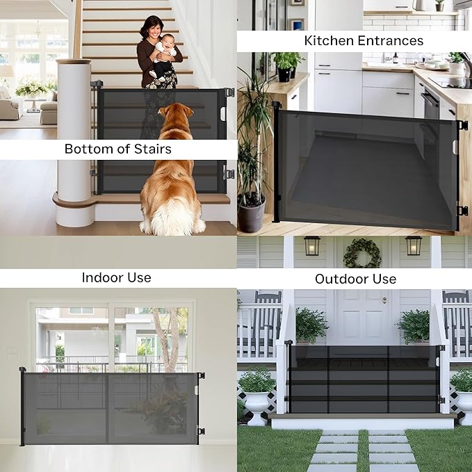 200 Inch Extra Wide Retractable Baby Gate,Mesh Baby Gate or Mesh Dog Gate,34" Tall,Child Safety Gate for Doorways, Stairs, Hallways, Indoor or Outdoor