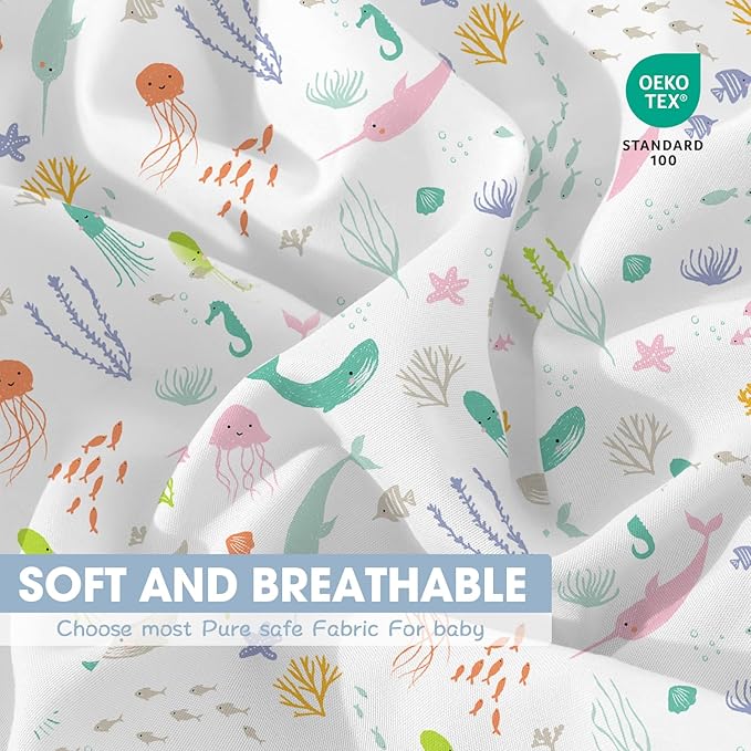 Little Grape Land Crib Sheets 4 Pack, Microfiber Fitted Crib Sheet for Standard Crib Mattress 52"x28"x8", Soft and Neutral Baby Crib Sheets for Boys and Girls, Breathable & Easy Care, Sea Breeze