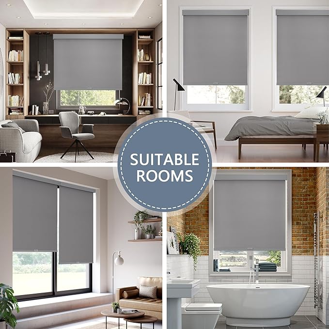 AOSKY Blackout Roller Shades Cordless Blinds for Windows, Free-Stop Shades with Valance, Thermal Insulated Fabric, UV Protection, Natural Woven Blinds for Home and Office (20" W x 72" H, Grey)