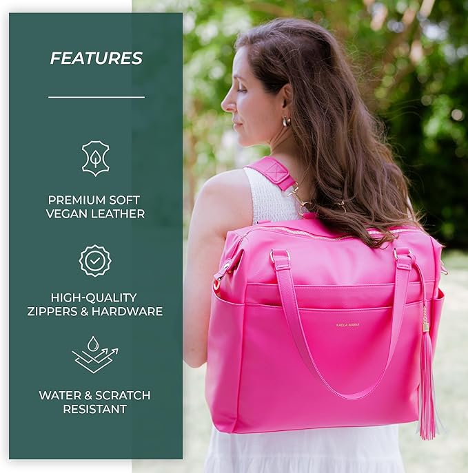 Large Diaper Bag Backpack, Vegan Leather Diaper Travel Tote Bag with Changing Pad and Stroller Straps