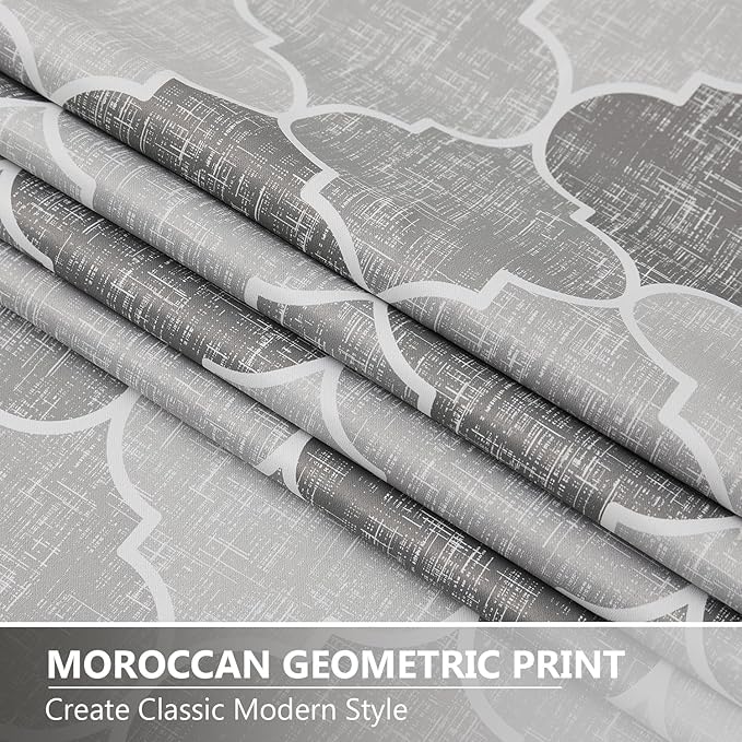 Moroccan 100% Blackout Curtains 63 Inches Long for Bedroom Gray Geo Lattice Window Curtain Panels Thermal Insulated Noise Reducing Grommet Top Window Treatments Drapes, 52x63, 2 Panels