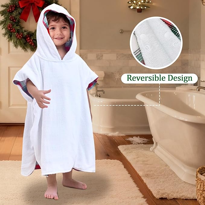 VOOVA & MOVAS Double-Layered Baby Hooded Towel Poncho (2-4 Years, 20x21 Inches) | Ultra Soft & Absorbent Cotton | Thick Toddler Bath Towel for Swimming, Beach, Shower & Winter,Red Bufflo