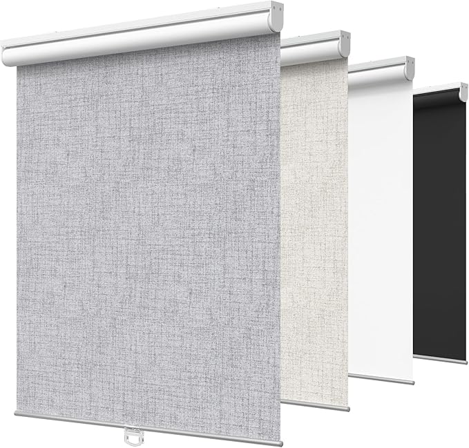 GENIMO 100% Blackout Roller Window Shades, Window Blinds Cordless with Thermal Insulated, UV Protection Fabric, Mini French Door Blinds for Home, Office, Bedroom, Easy to Install, Grey, 38" W X 72" H