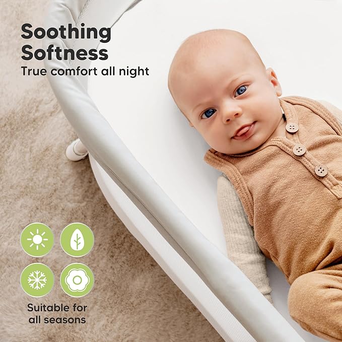 2-Pack Organic Bassinet Sheets for Girls, Boys - 100% Cotton Bassinet Mattress Sheets Compatible with Halo Bassinest Swivel Sleeper,Graco,Baby Delight,Chicco,Unisex Fitted Bassinet Sheets(Soft White)