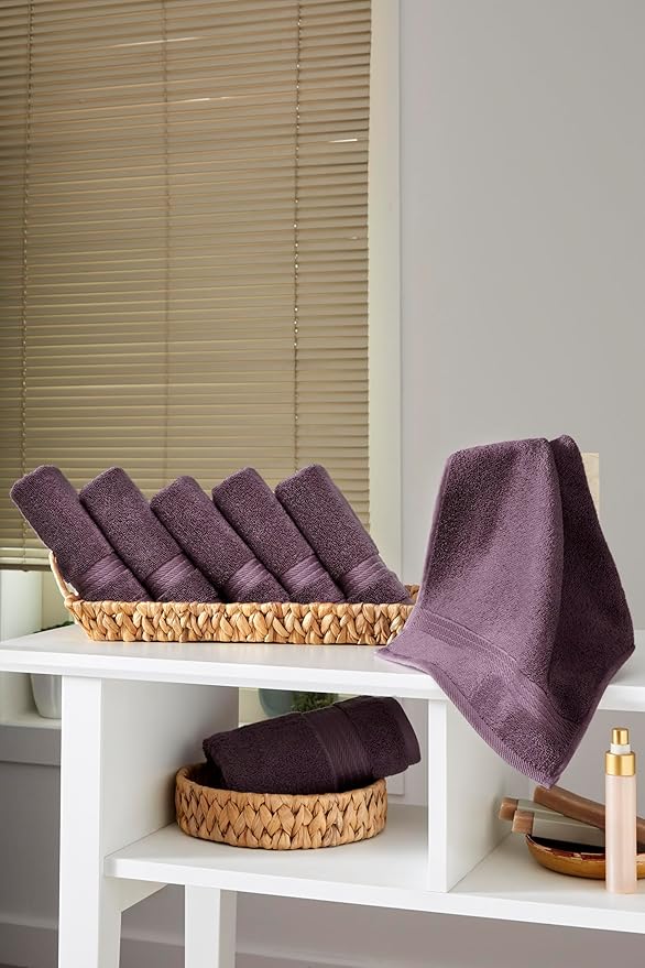Ozdilek 6-Piece Washcloth Set 13x13 100% Turkish Cotton, 600 GSM, Soft, Gentle on Sensitive Skin, Multi-Purpose Use, Washable, Reusable, Ideal for Baby Care & Spa 6 Towels (Orchid Purple)