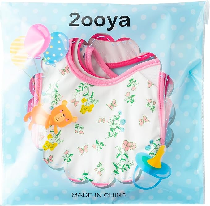 2ooya 7Pcs Cotton Waterproof Baby Bibs Hook Loop Closure Newborn Bib Keepsake Baby Gift for Drooling Feeding Eating