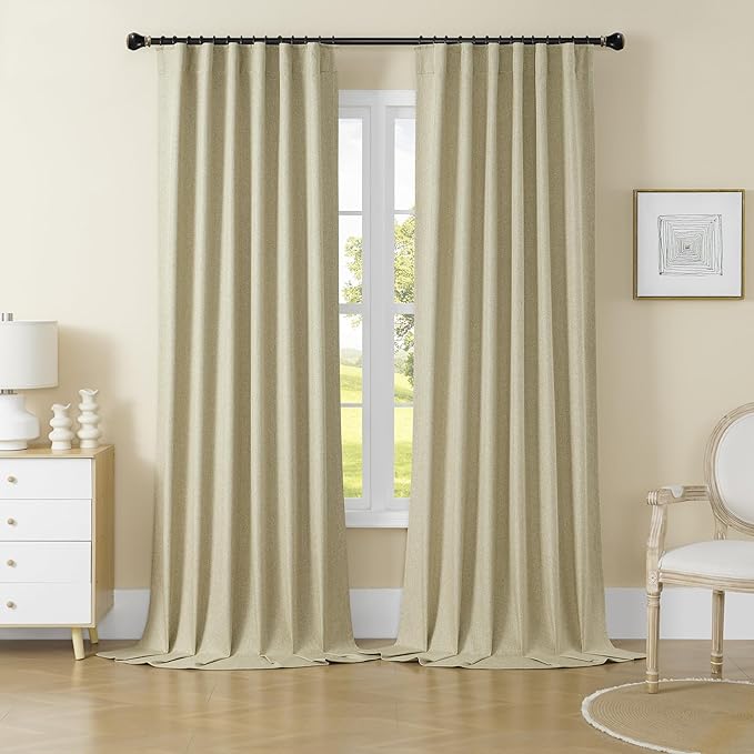 DUALIFE Blackout Curtains 90 Inch Long 2 Panels Set Back Tab Loop Rod Pocket Pinch Pleated Thermal Insulated Room Darkening Curtains for Living Room 50 x 90 Inch Chartreuse Oatmeal